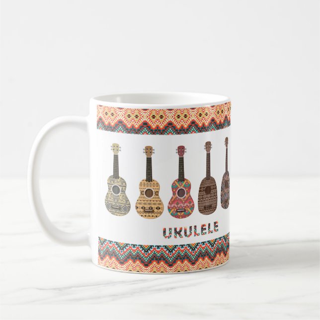 Mug Ukulélé Motif Géométrique Ethnique Folk (Gauche)
