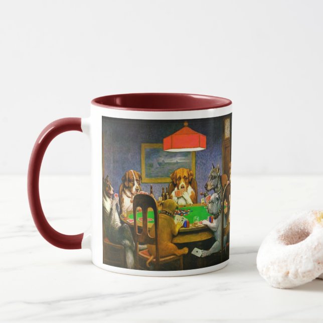 Mug Un ami dans le besoin Chiens Jouer Poker Drôle (Avec donut)