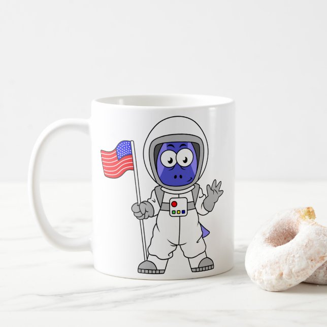 Mug Un astronaute parasaurolophus tient le drapeau amé (Avec donut)