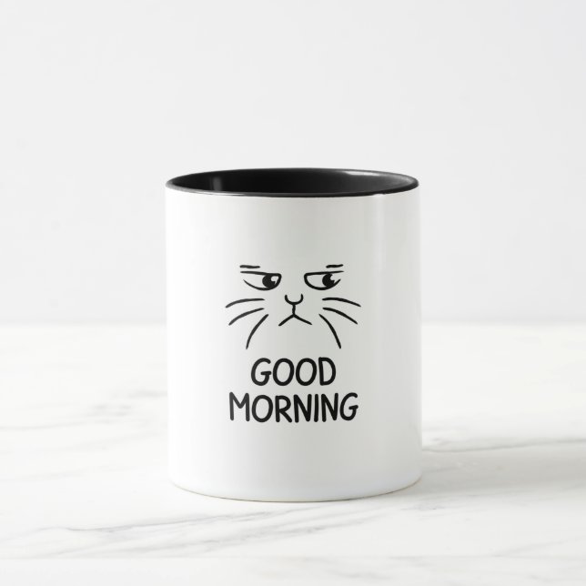 Mug Un autocollant d'un chat mignon disant "Bonjour" (Centre)