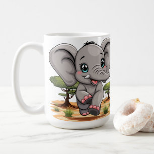 Mug Un bébé éléphant qui sonne heureux dans la savane 
