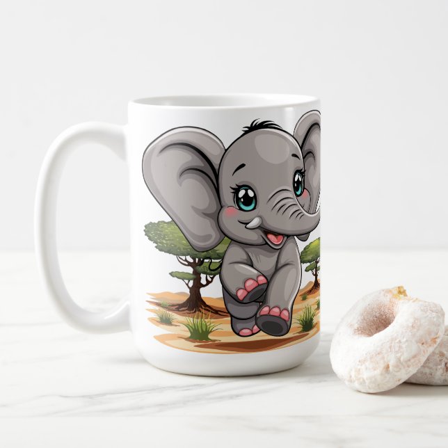Mug Un bébé éléphant qui sonne heureux dans la savane  (Avec donut)