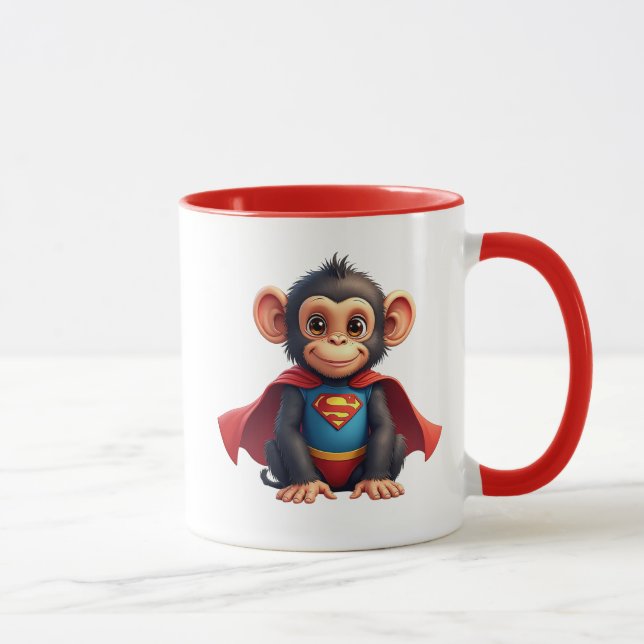 Mug Un bébé singe super-héros avec sa cape. (Droite)