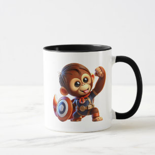 Mug Un bébé singe super-héros avec son bouclier.