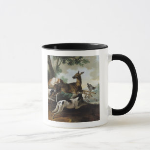 Mug Un cerf commun chassé par des chiens, 1725