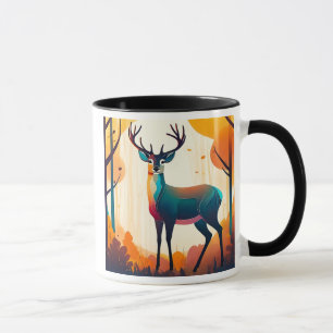 Mug Un cerf imposant figé dans les bois. 