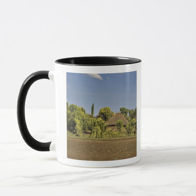 Mug Un champ cultivé devant des maisons à toit de chau (Gauche)