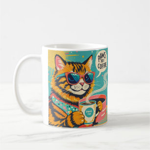 Mug Un chat de dessin animé de style rétro en verre de