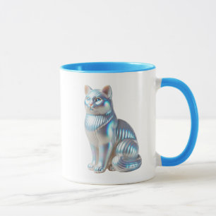 Mug Un chat en 3D en argent avec reflets lumineux.