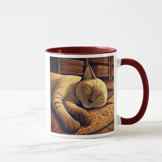 Mug Un chat gris endormi dans un salon cosy. (Droite)