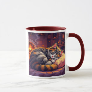 Mug Un chat gris endormi dans un salon cosy.