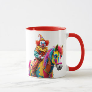 Mug Un clown monte un cheval arc-en-ciel.