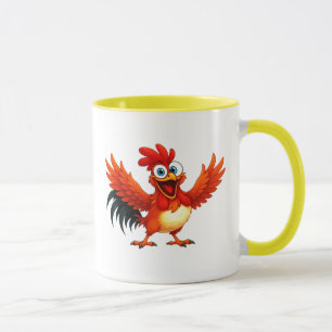 Mug Un coq exubérant agite ses ailes.