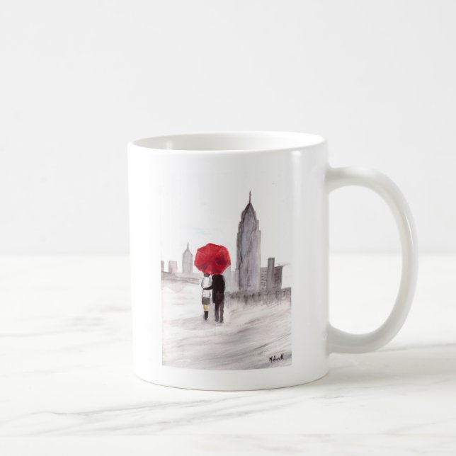 Mug Un couple d'amour à New York avec parapluie rouge (Droite)