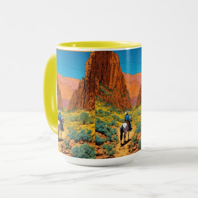 Mug Un Cowboy De Style Tintin | Scène vibrante du cany (Devant gauche)