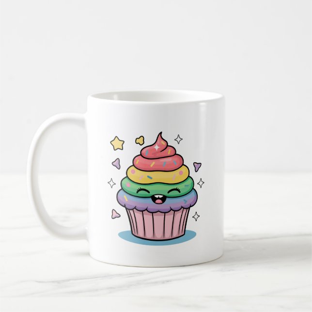 Mug Un cupcake de Kawaii avec gel arc-en-ciel et (Gauche)