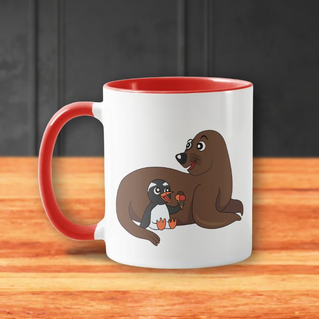 Mug Un dessin animé de phoque amical et de manchot (Créateur téléchargé)