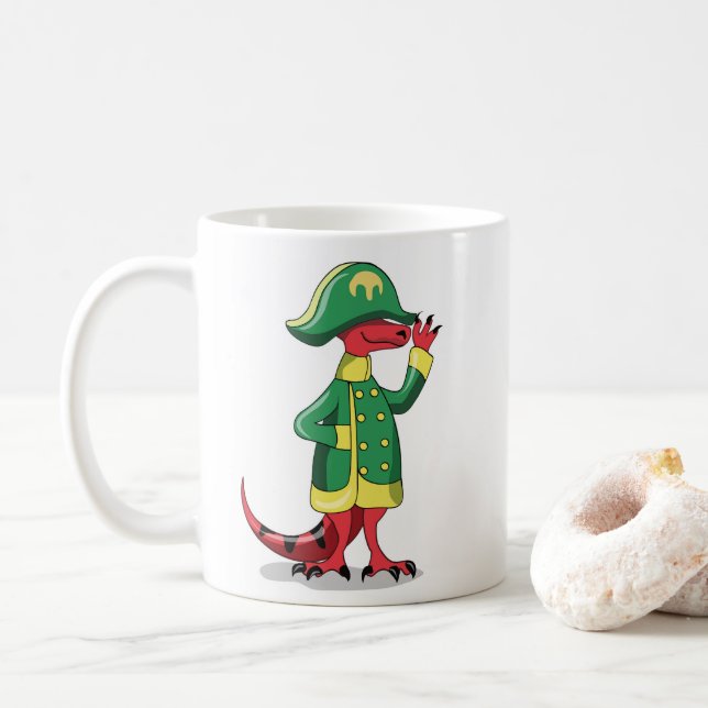 Mug Un Dessin Tyrannosaur Rex Habillé Comme Napoléon. (Avec donut)