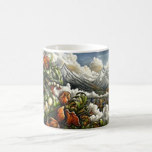 Mug Un dragon vert avec des dents pointues et des fleu