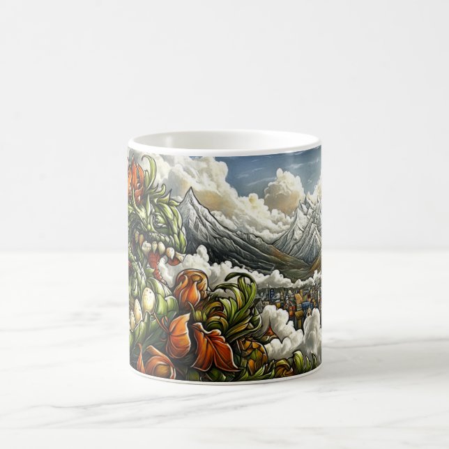 Mug Un dragon vert avec des dents pointues et des fleu (Centre)
