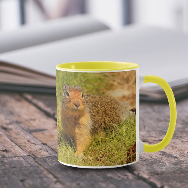 Mug Un écureuil terrestre colombien à nez twitté (Twitchy-Nosed Columbian Ground Squirrel in the Grass 11 oz Coffee Mug Cover Photo.)