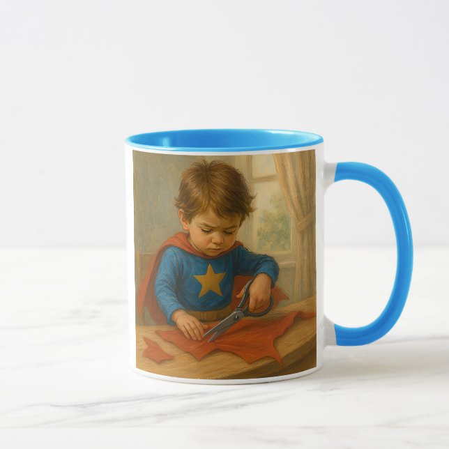 Mug un enfant fabrique son déguisement. (Droite)