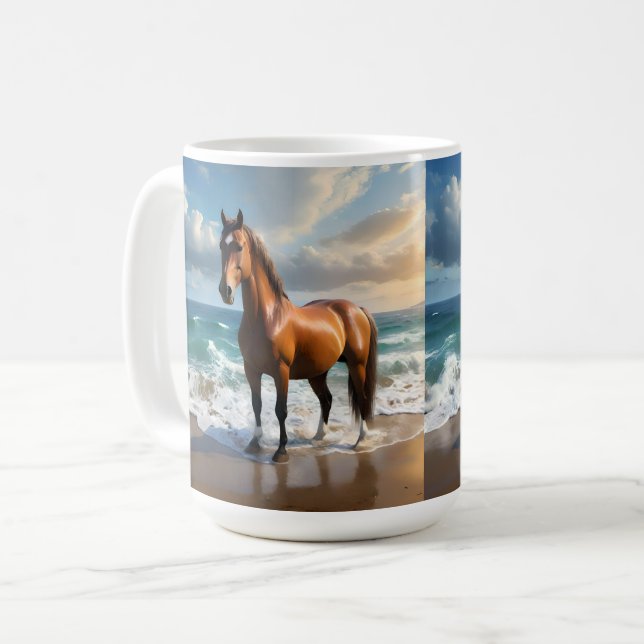 Mug Un Étonnant Cheval Brown Sur La Plage, (Devant gauche)