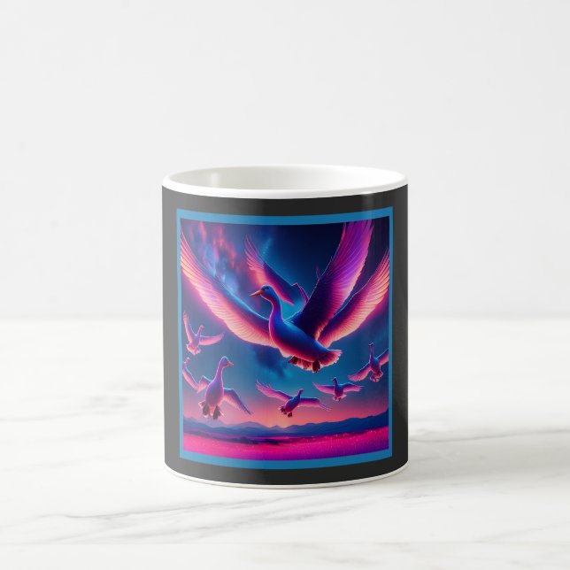 Mug Un Éventail D'Oies Roses Aux Nons Hovers Dans Le C (Centre)