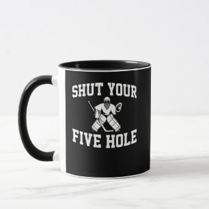 Mug Un gardien de hockey blanc ferme tes cinq trous