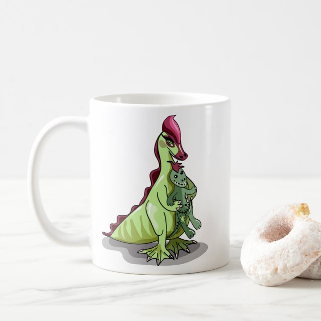 Mug Un Hadrosaurus Féminin Tenant Une Poupée. (Avec donut)