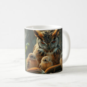 Mug Un hibou lisant un livre à des petits poussins