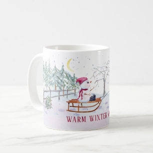Mug Un hiver chaud veut Snowman et bébé sur traînea