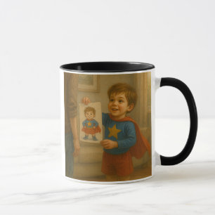 Mug Un jeune garçon souriant déguisé en héros.
