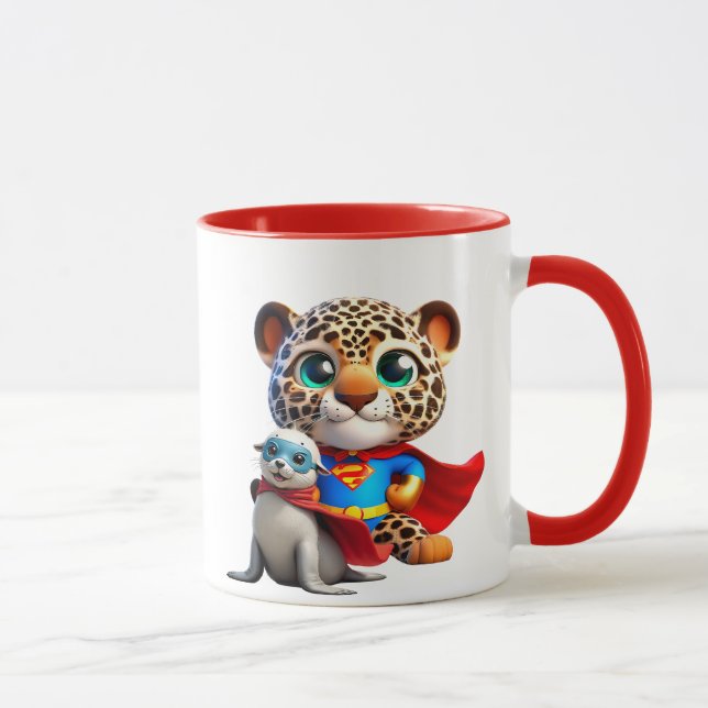 Mug Un jeune léopard et un bébé phoque super héros. (Droite)