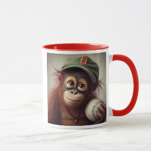 Mug Un jeune orang-outan tient une balle de baseball.