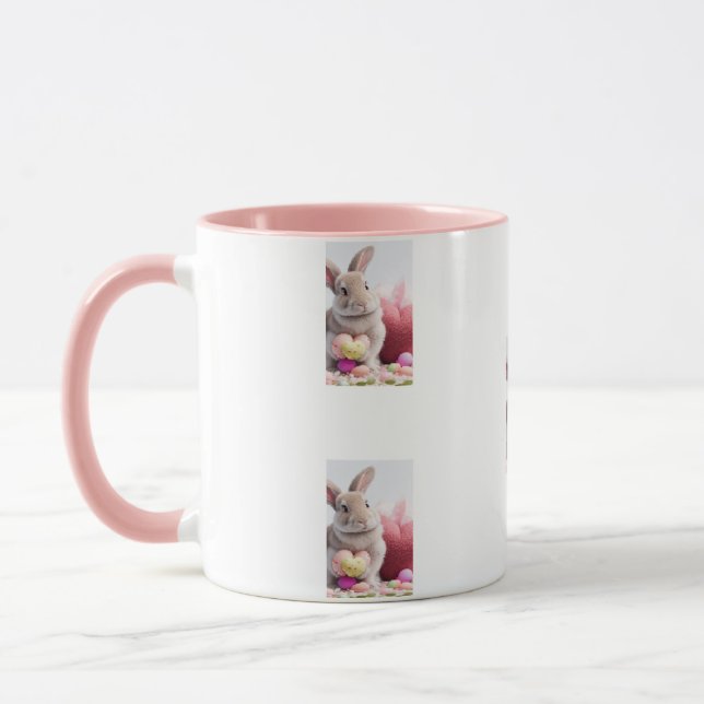Mug Un joli Coeur rose lapin de Pâques avec panier et  (Gauche)
