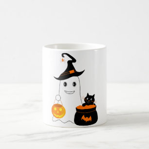 Mug Un joli fantôme avec un chat noir célèbre l'hallow