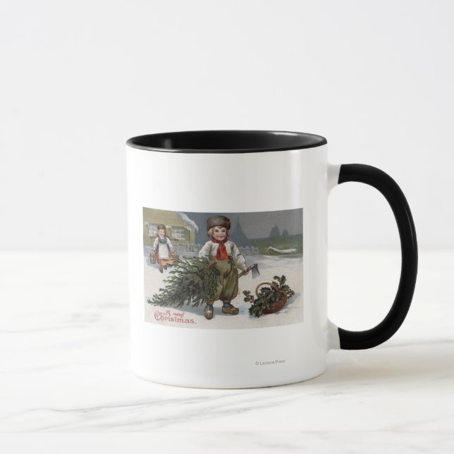 Mug Un joyeux NoëlBoy avec un arbre coupé (Droite)