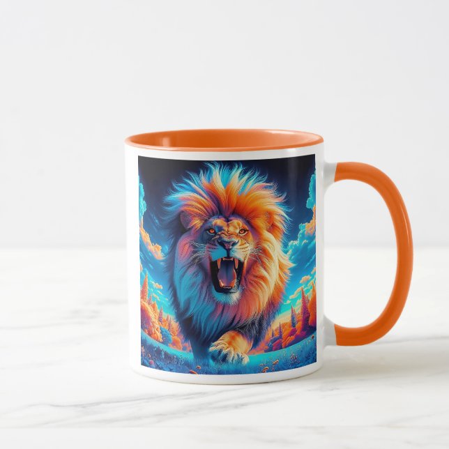 Mug Un lion impressionnant qui rugit. (Droite)