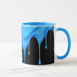 Mug Un liquide bleu (peinture, crème, glace) coule.
