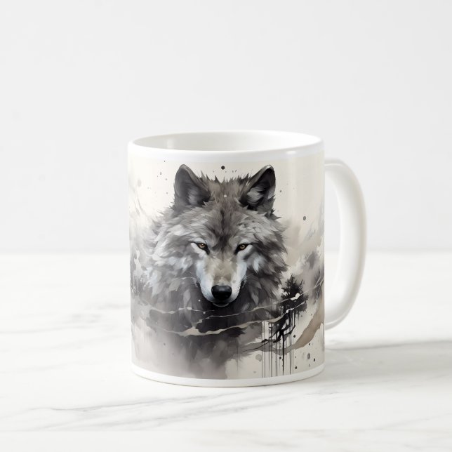 Mug Un Loup Dans Le Style De Peinture Artistique (Devant droit)