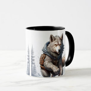 Mug Un loup traverse la plaine enneigée.