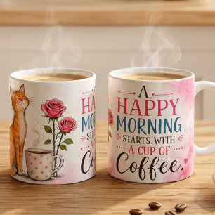 Mug Un matin heureux commence avec du café – Cute Cat