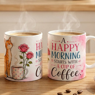 Mug Un matin heureux commence avec du café – Cute Cat 