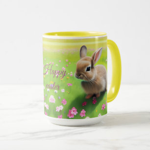 Mug Un mignon lapin dans une prairie fleurie
