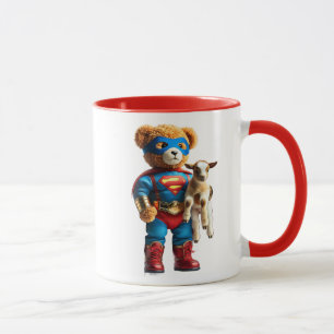 Mug Un ours super-héros tenant un chevreau.