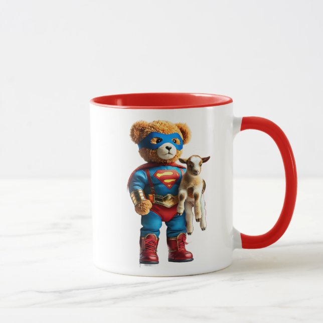 Mug Un ours super-héros tenant un chevreau. (Droite)