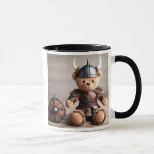 Mug Un ours viking en peluche avec casque et bouclier.