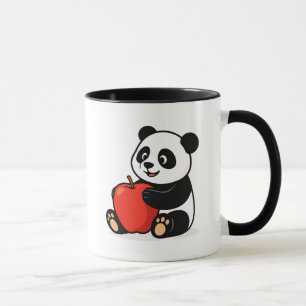Mug Un panda tout mignon serre une pomme rouge.