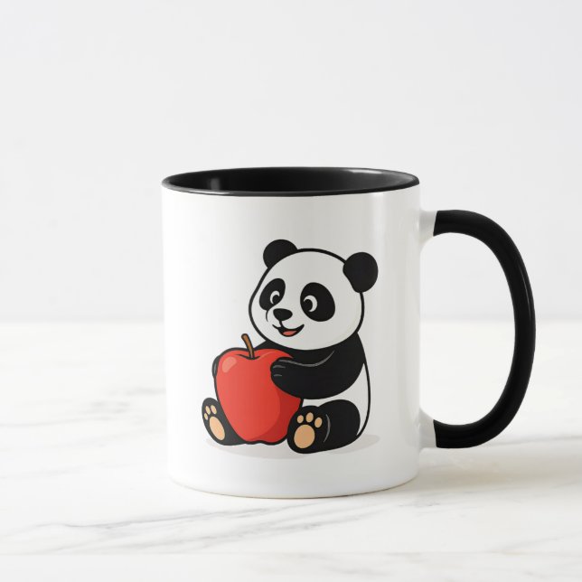Mug Un panda tout mignon serre une pomme rouge. (Droite)